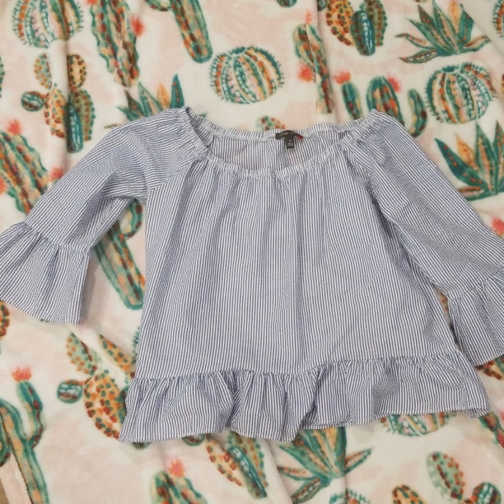 Boutique.... Seersucker off shoulder shirt
